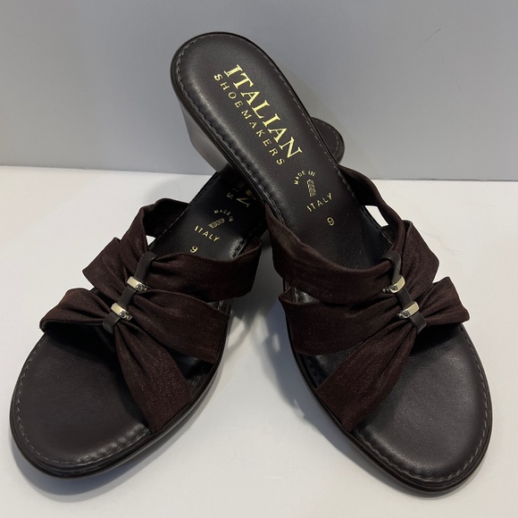 Italian Shoemakers Slip On Wedge Sandals Size 9 Brown/Gold Made in Italy - Picture 1 of 7